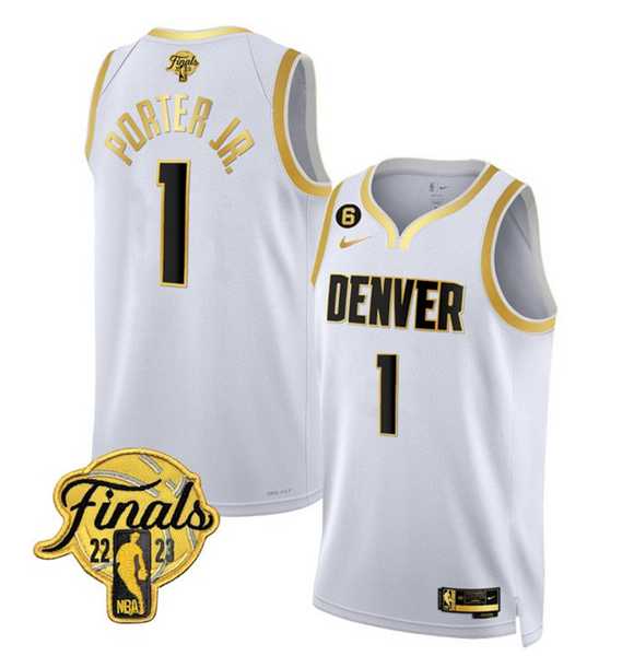Men's Denver Nuggets #1 Michael Porter Jr. White 2023 Finals Collection With NO.6 Patch Stitched Basketball Jersey Dzhi